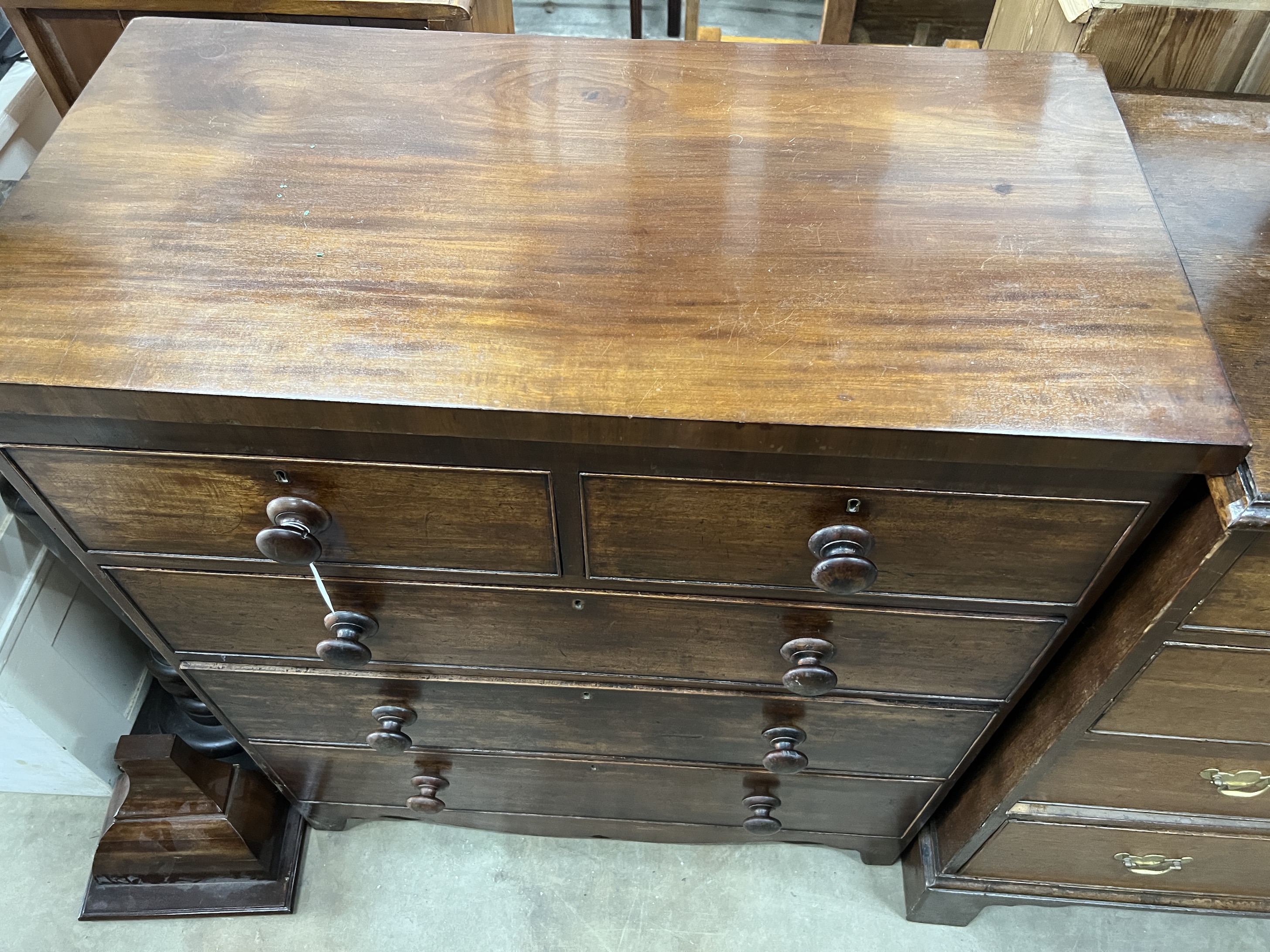 A Regency mahogany five drawer chest, width 91cm, depth 47cm, height 104cm